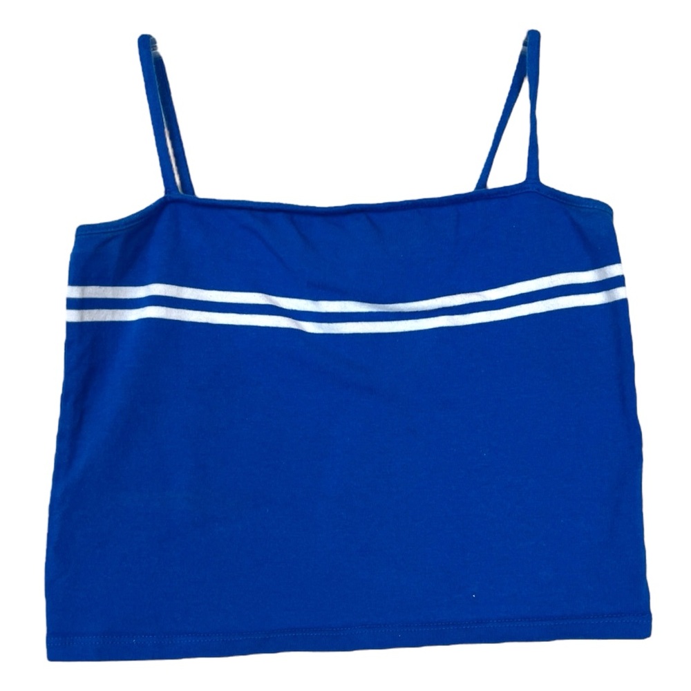Forever 21 Royal Blue White Stripes Y2K Sleeveless Crop Tank Top Cami size Small - Picture 1 of 3
